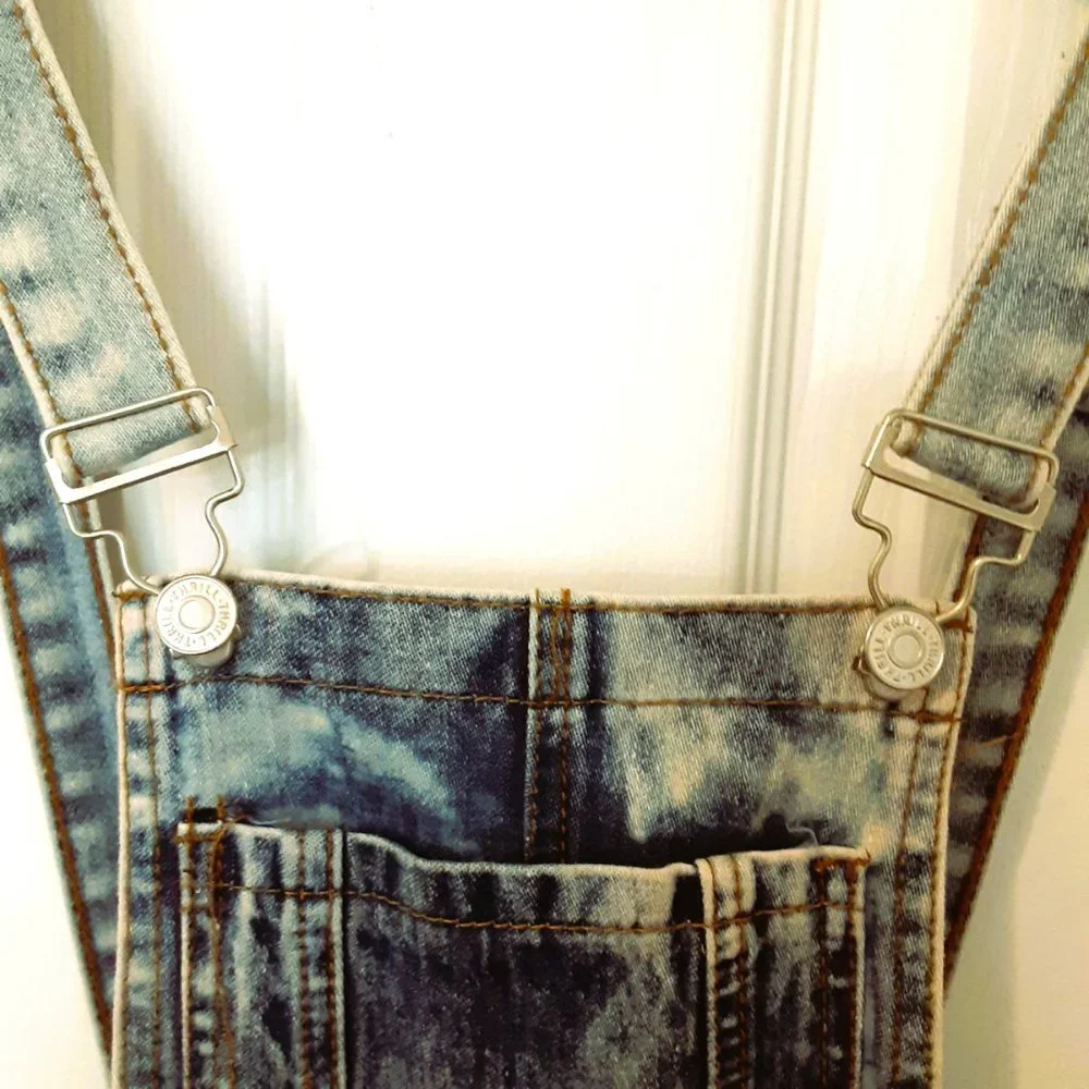 Girl's Acid Washed Denim Overalls Size 7 Distressed Jeans with Pockets